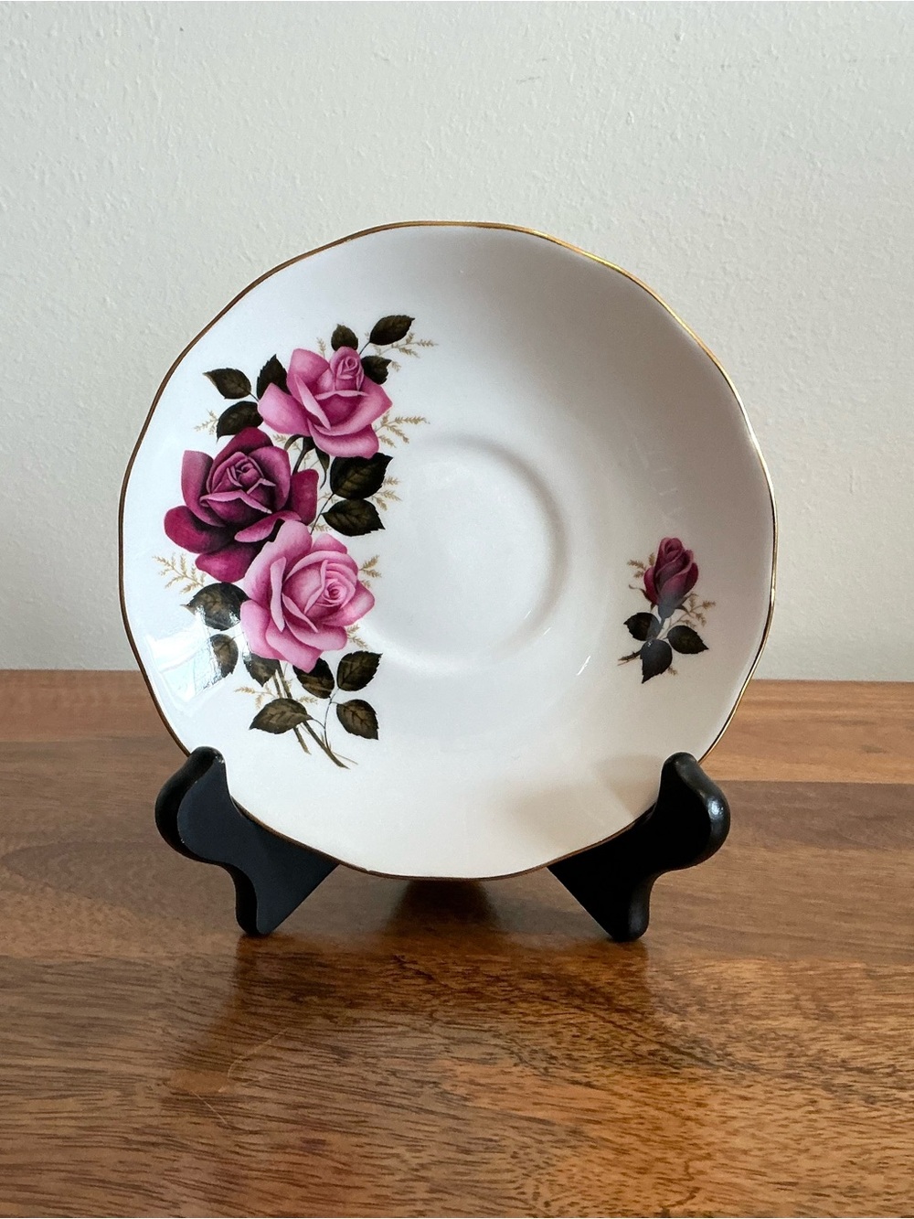 Vintage Royal Osborne Bone China Saucer Plate Gold Trim Floral Made in England